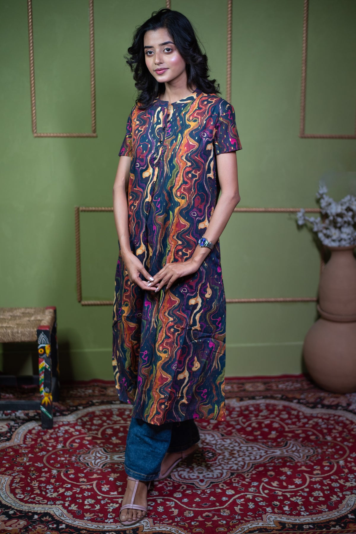 Aindri Liquid Canvas – Pure Cotton Jacquard Long Dress