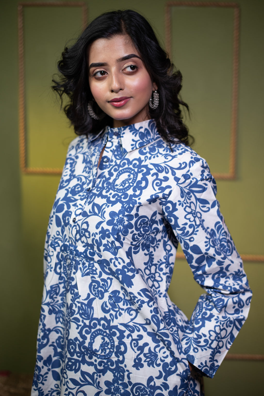 Kusum Indigo Bloom – Pure Cotton Long Shirt Dress