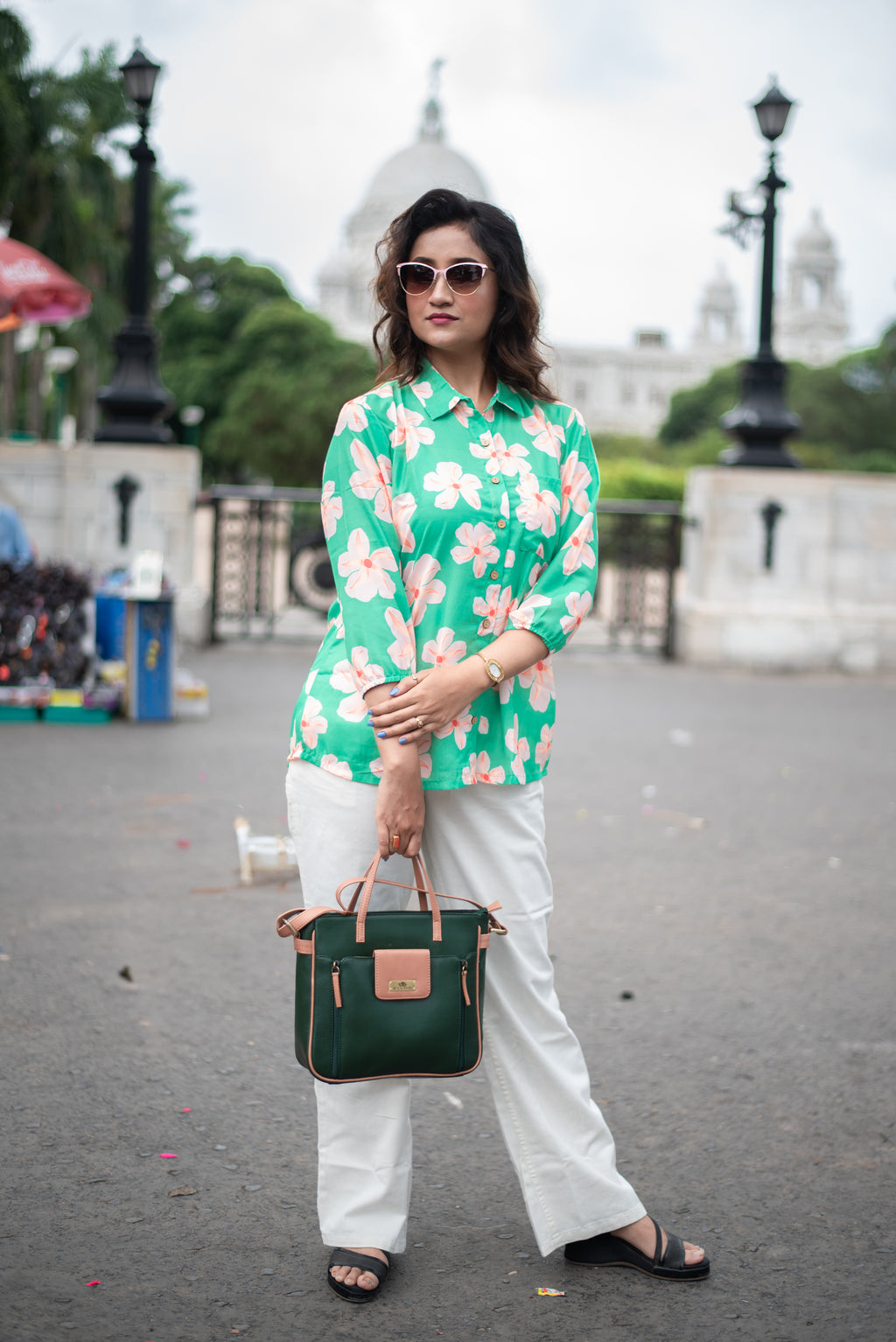 Kusum Mint Blossom – Pure Cotton Floral Shirt Top