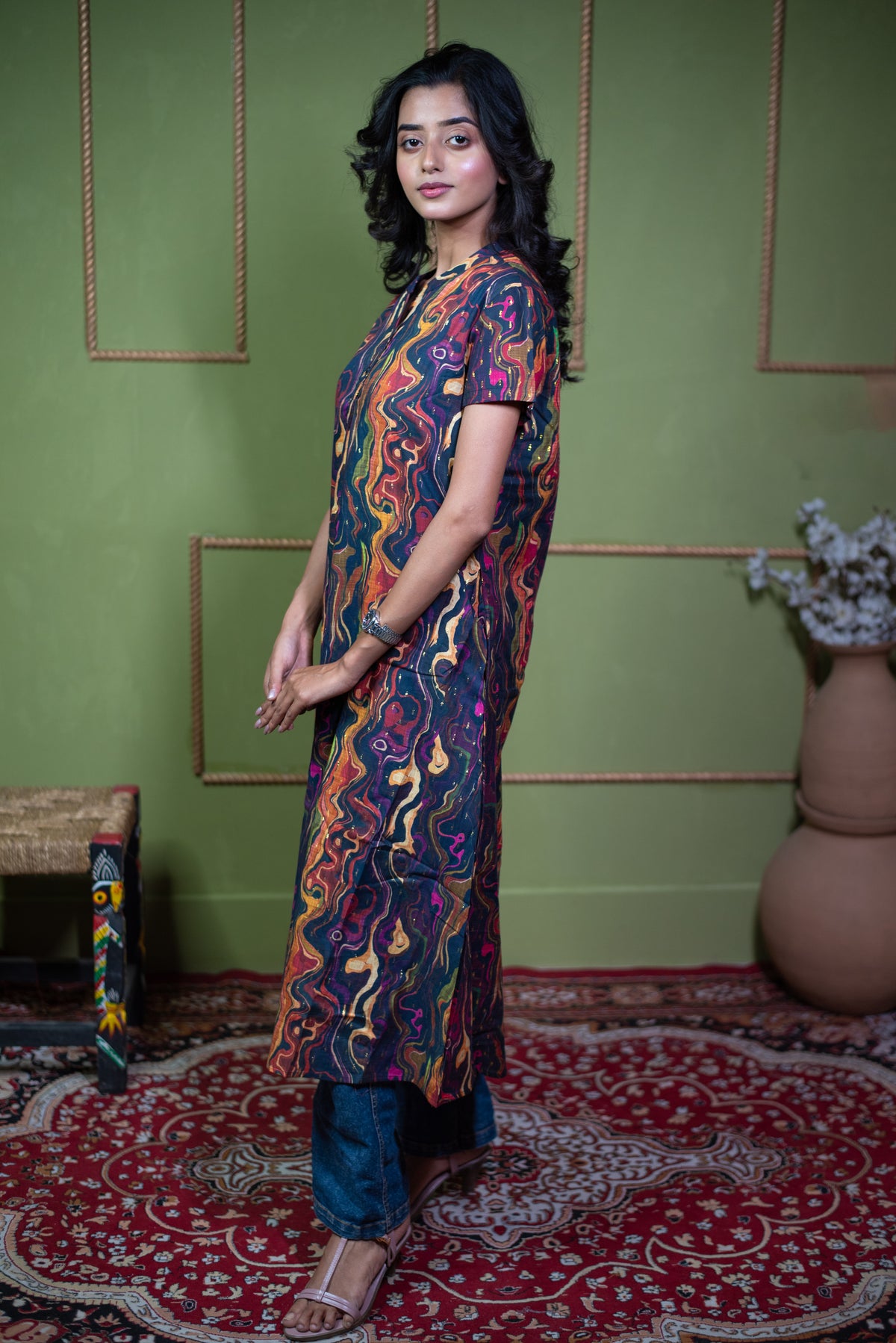 Aindri Liquid Canvas – Pure Cotton Jacquard Long Dress