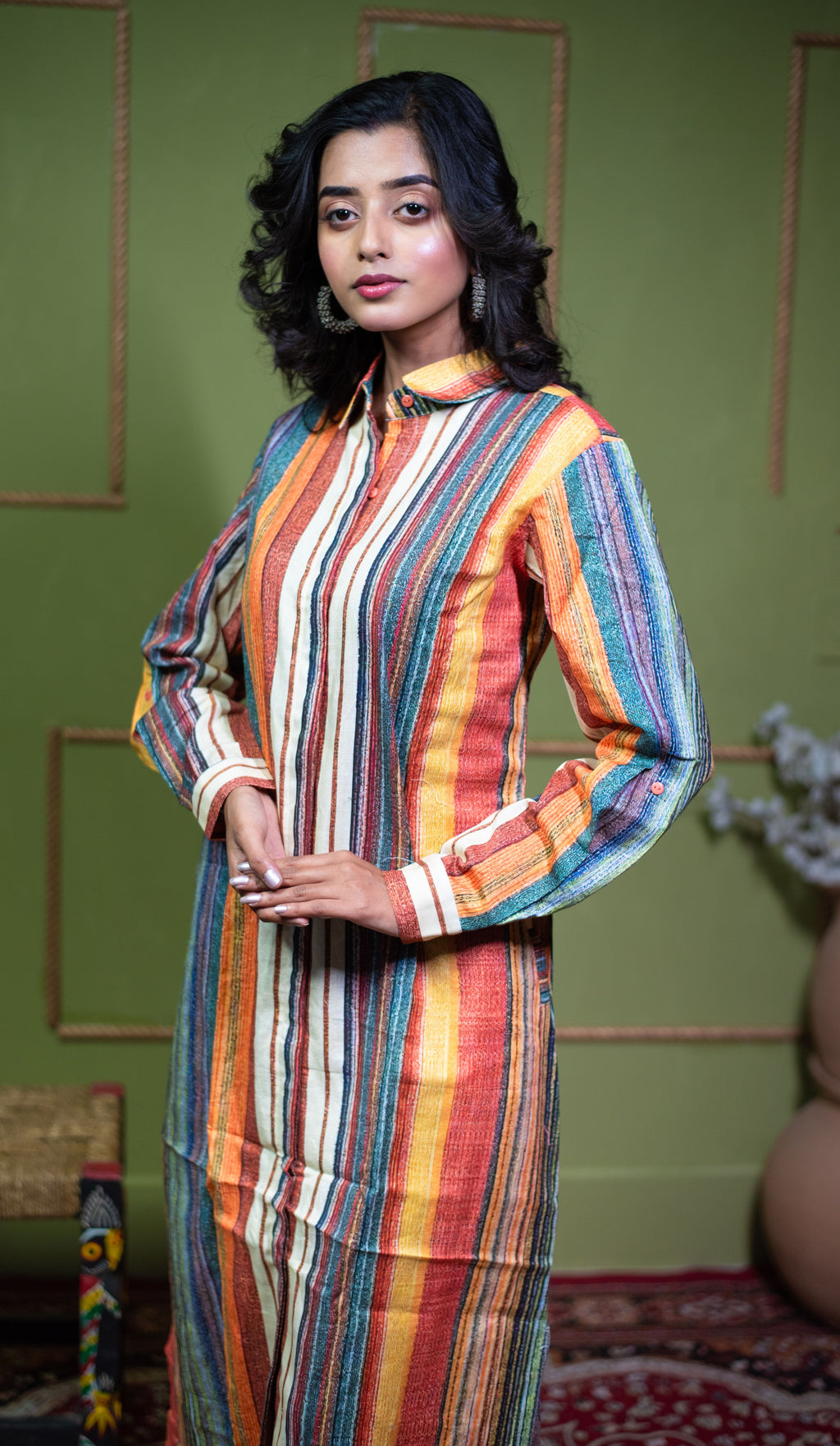 Aindri Chromatic Stripe Long Shirt Dress