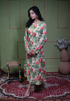 Kusum Vintage Rose – Pure Cotton Tissue Long A-Line Kurti