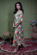 Kusum Vintage Rose – Pure Cotton Tissue Long A-Line Kurti