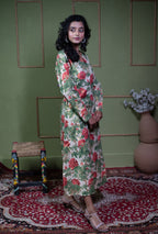Kusum Vintage Rose – Pure Cotton Tissue Long A-Line Kurti