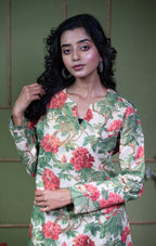 Kusum Vintage Rose – Pure Cotton Tissue Long A-Line Kurti