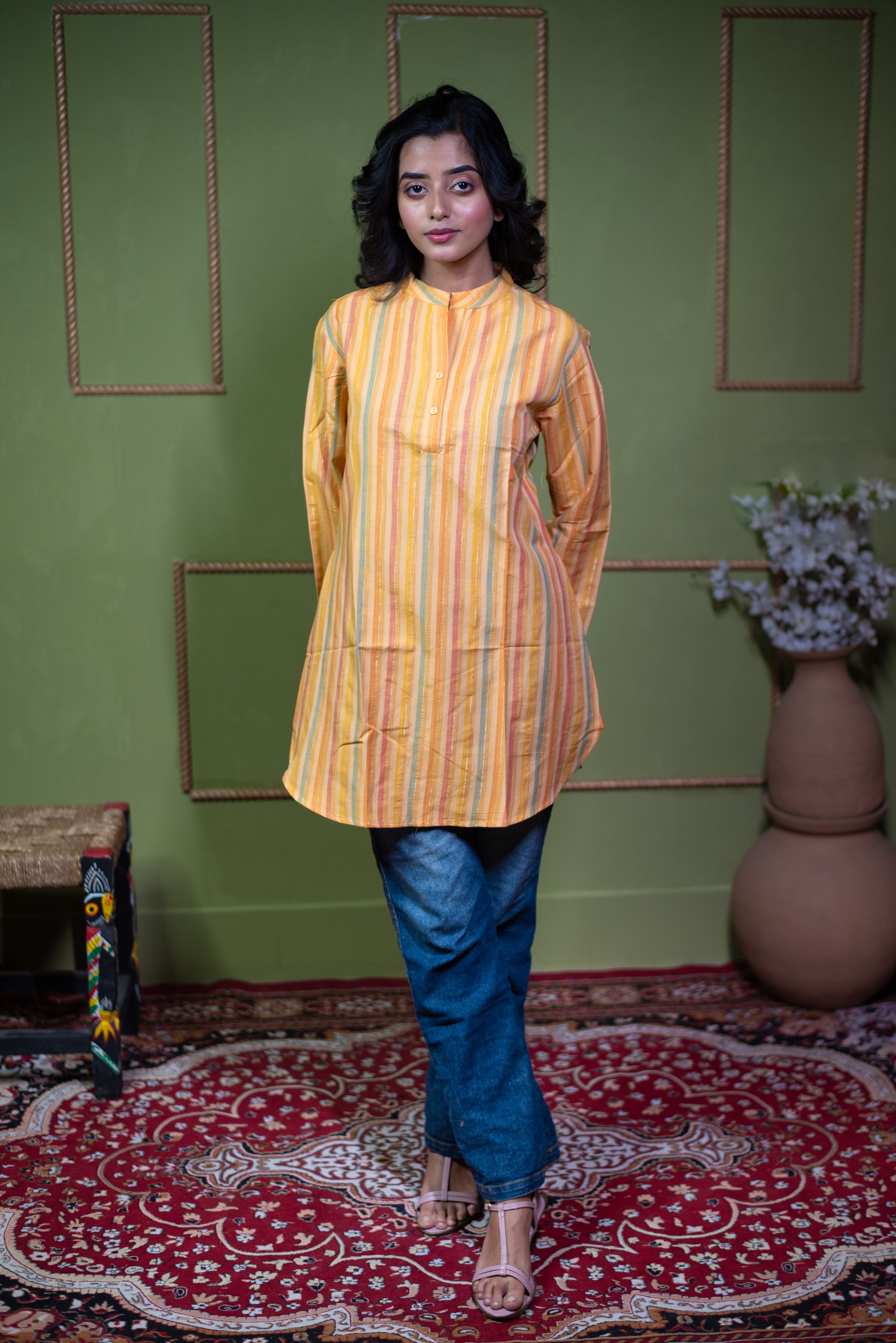 Aindri Golden Horizon – Pure Cotton Striped Top