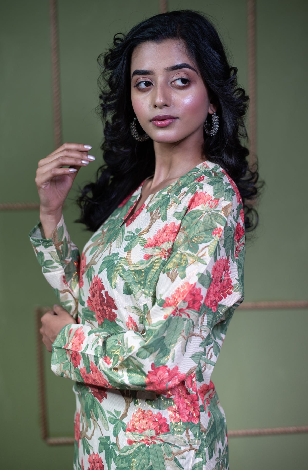 Kusum Vintage Rose – Pure Cotton Tissue Long A-Line Kurti