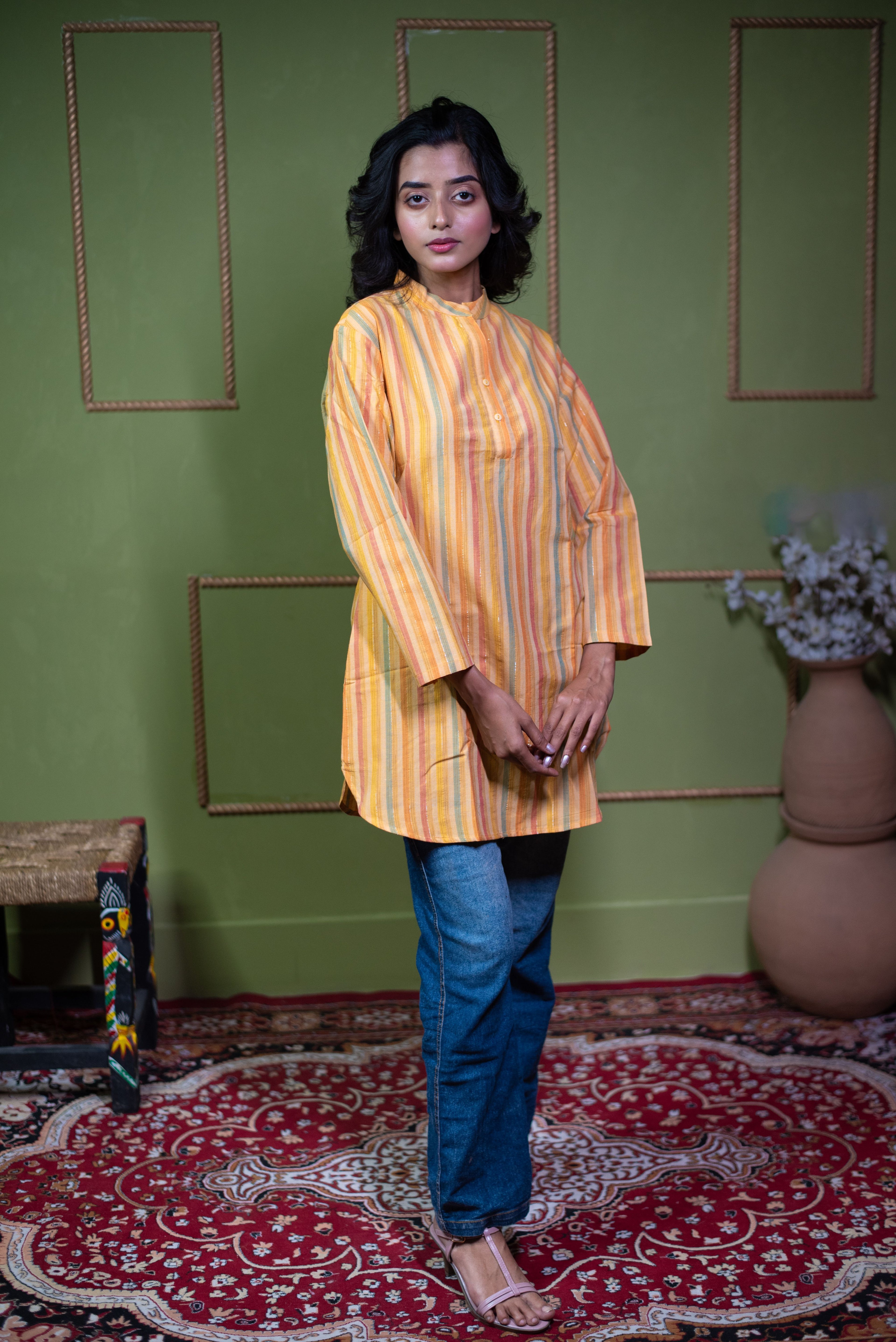 Aindri Golden Horizon – Pure Cotton Striped Top