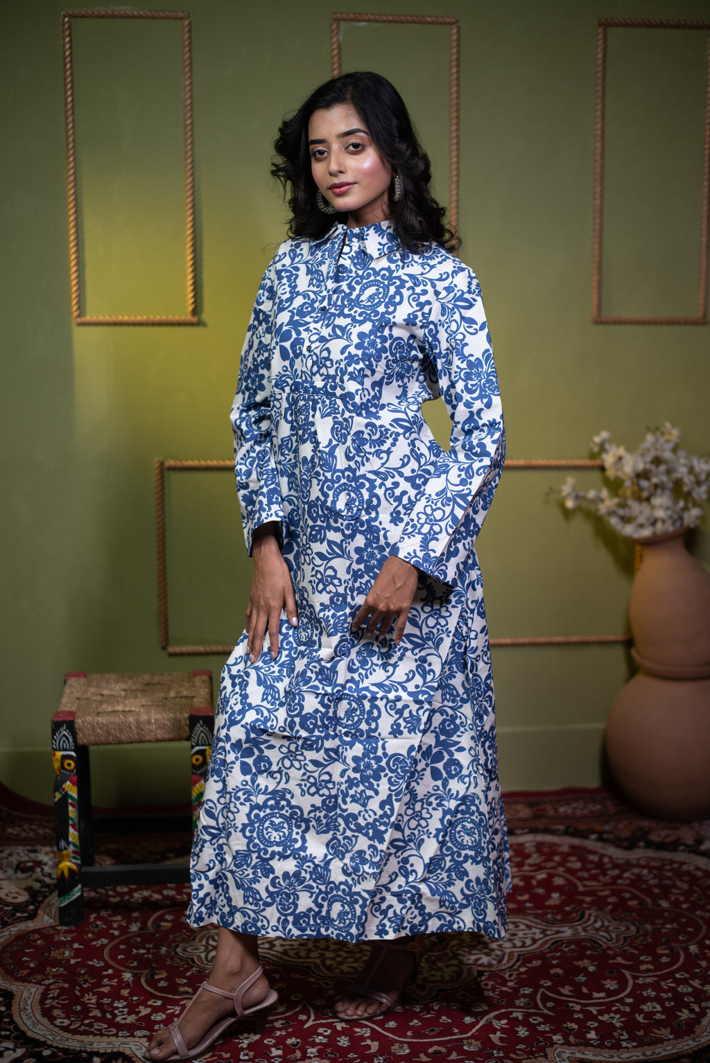 Kusum Indigo Bloom – Pure Cotton Long Shirt Dress