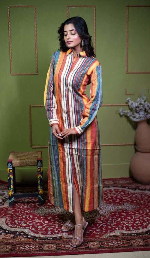 Aindri Chromatic Stripe Long Shirt Dress