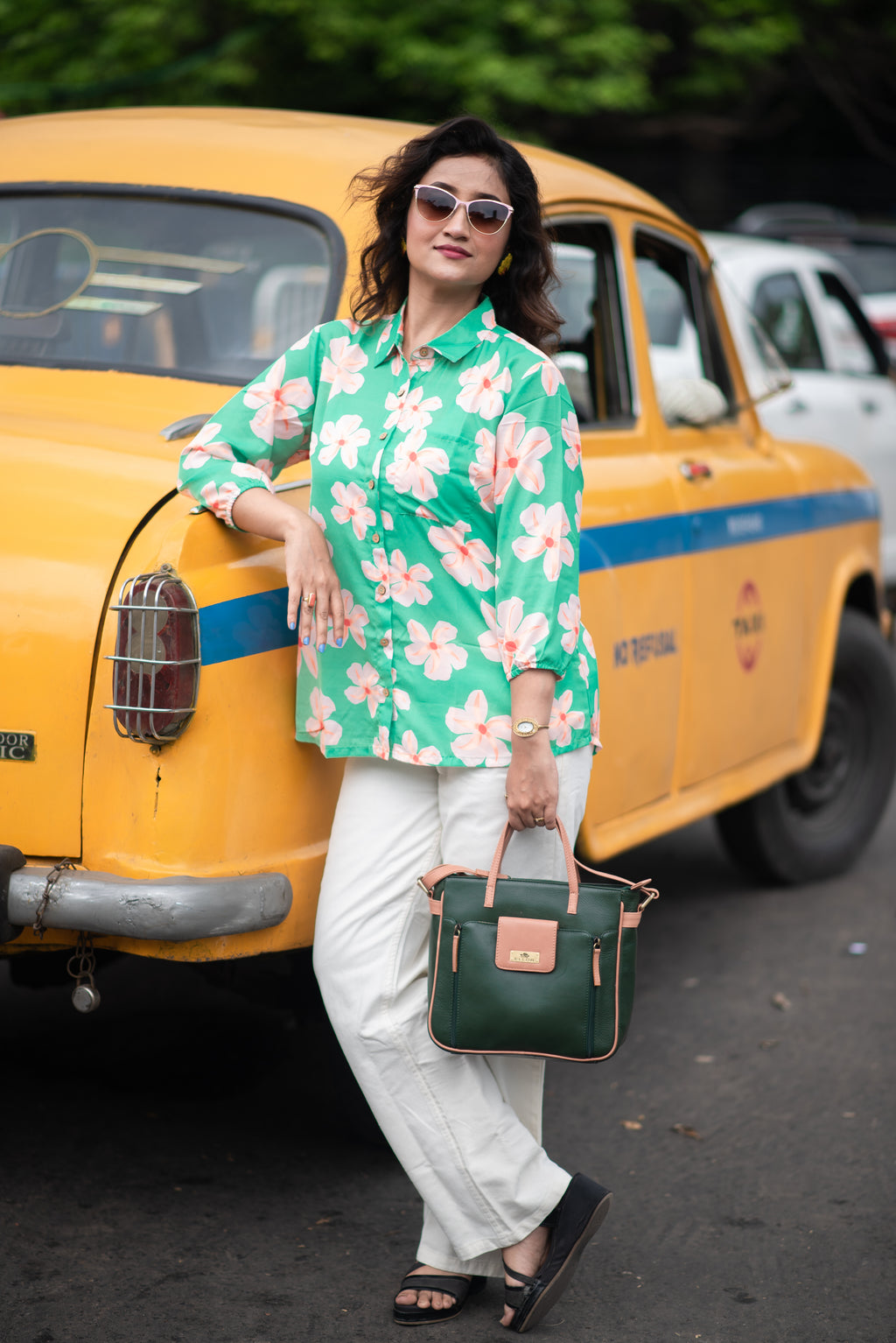 Kusum Mint Blossom – Pure Cotton Floral Shirt Top