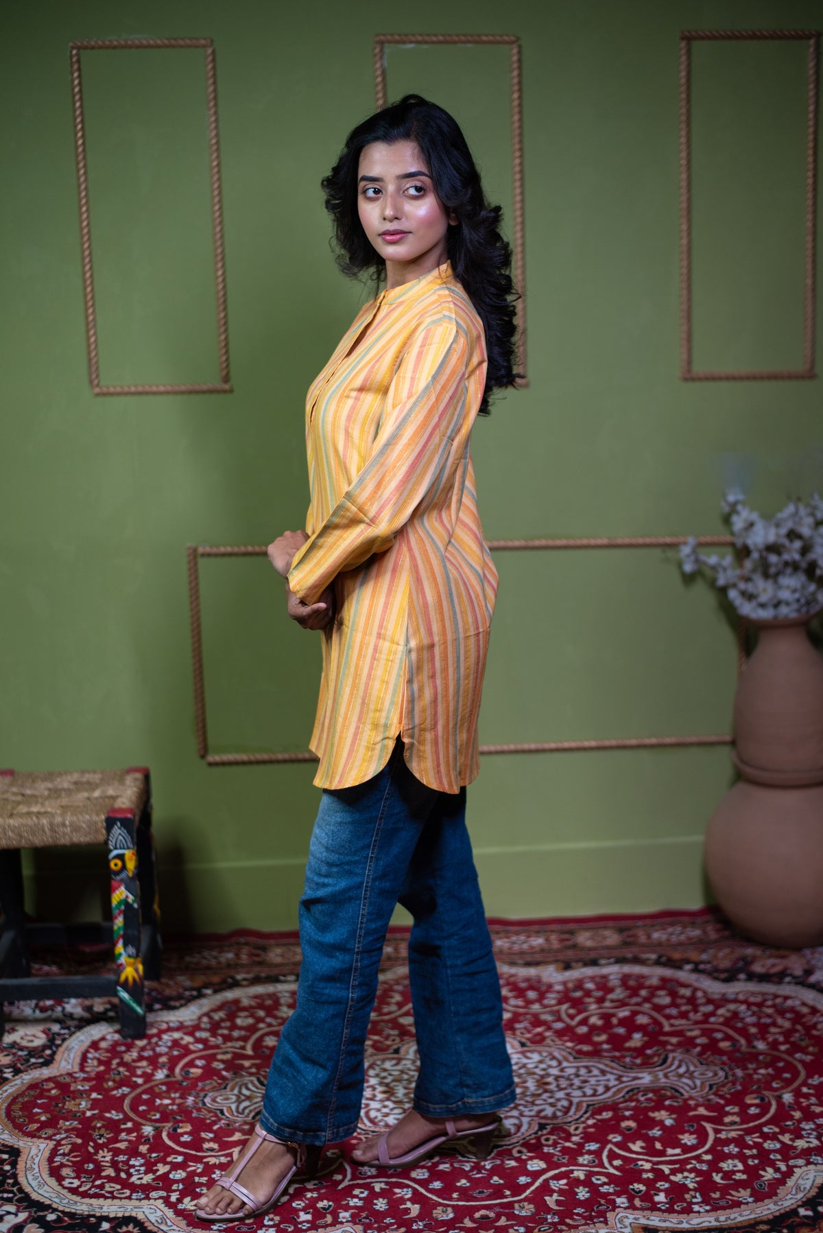 Aindri Golden Horizon – Pure Cotton Striped Top