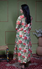 Kusum Vintage Rose – Pure Cotton Tissue Long A-Line Kurti