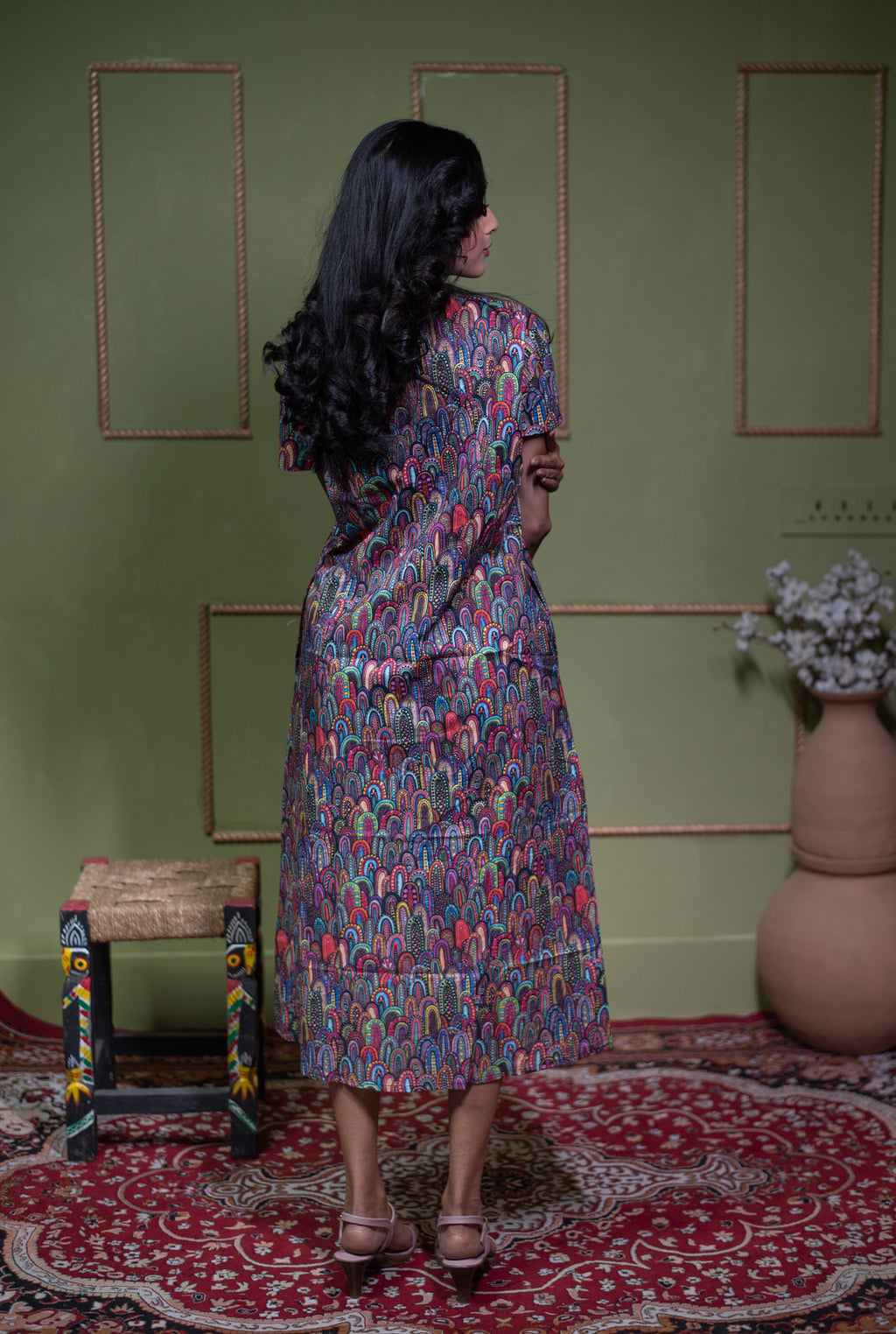 Aindri Mosaic Tapestry – Pure Cotton Arch-Print Shift Dress