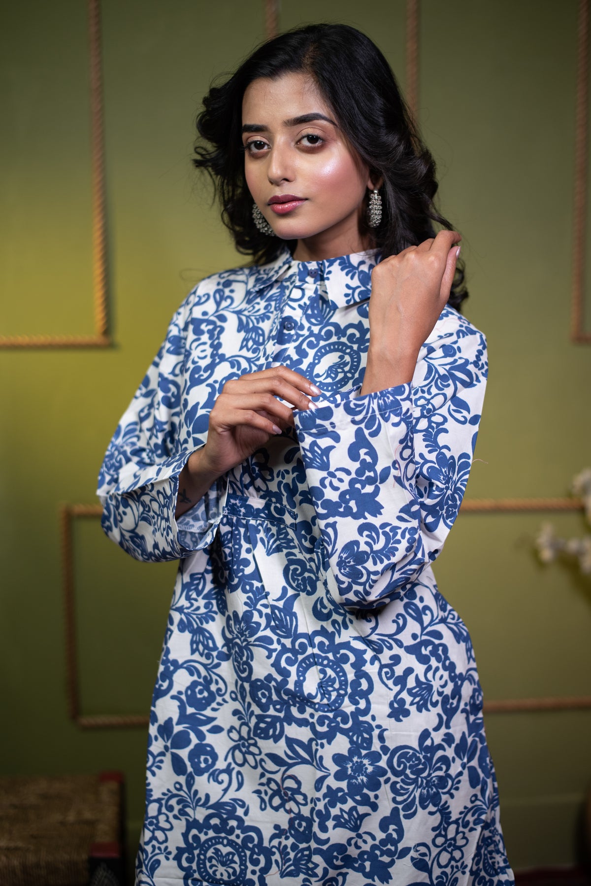 Kusum Indigo Bloom – Pure Cotton Long Shirt Dress