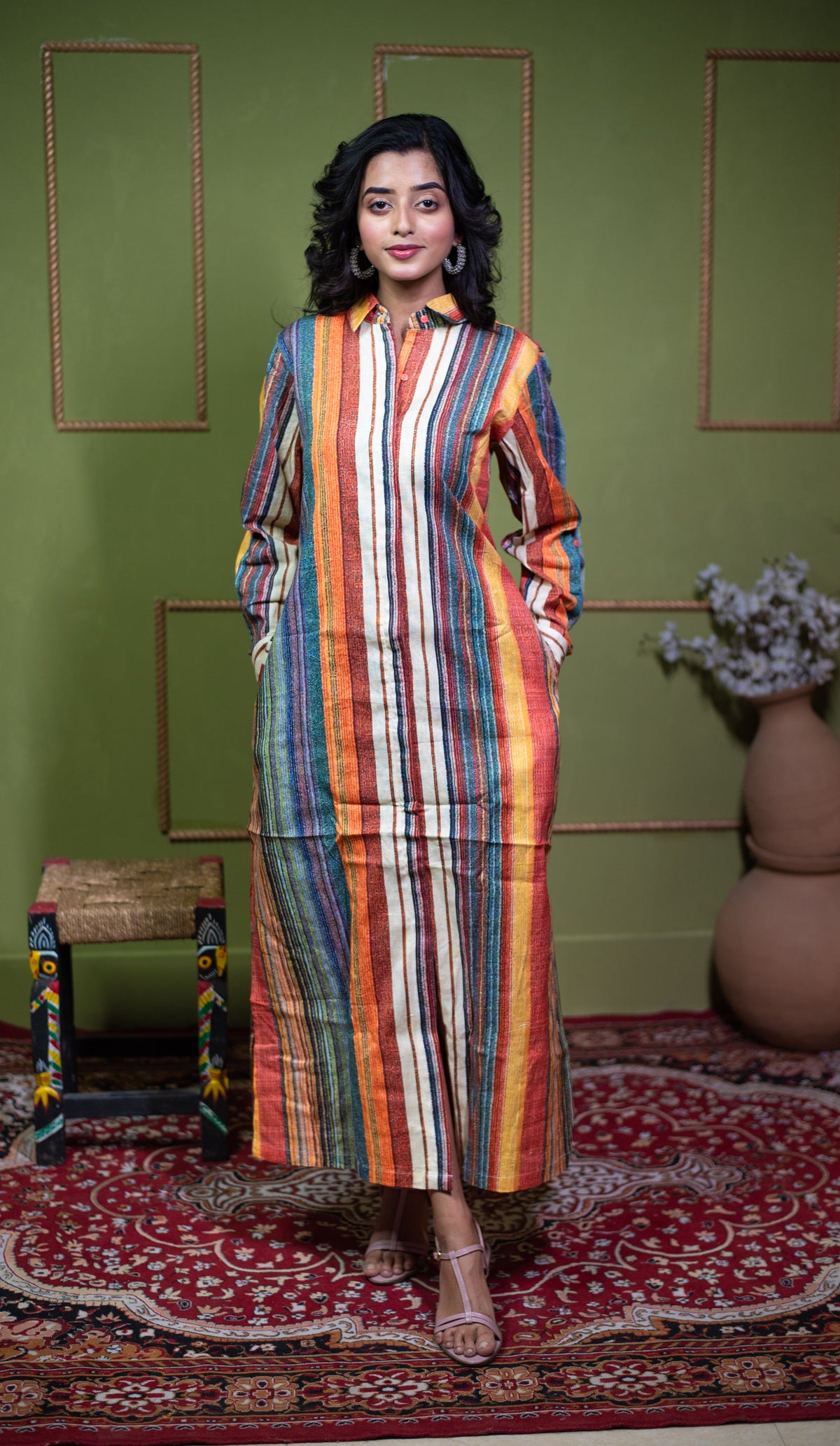 Aindri Chromatic Stripe Long Shirt Dress