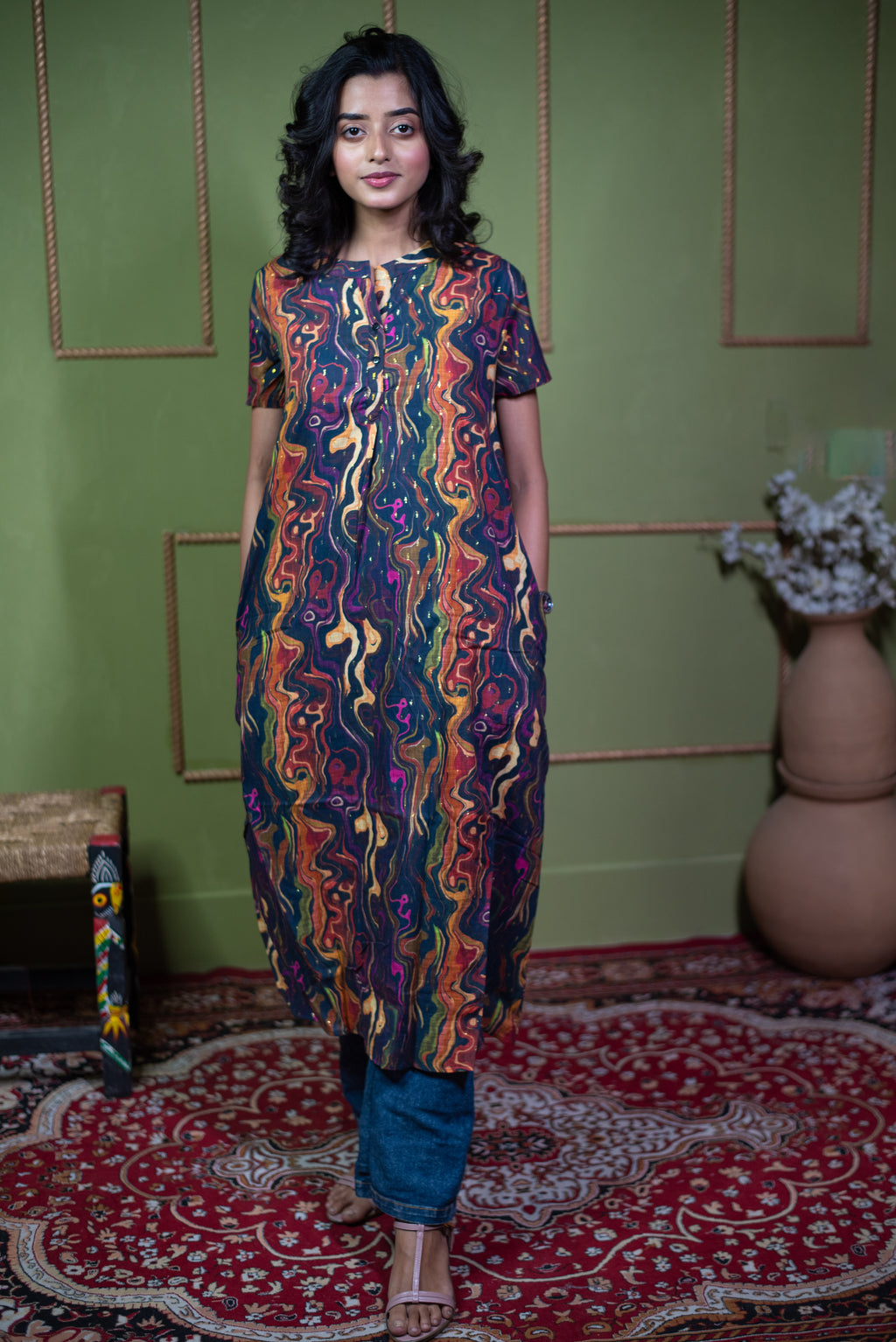 Aindri Liquid Canvas – Pure Cotton Jacquard Long Dress