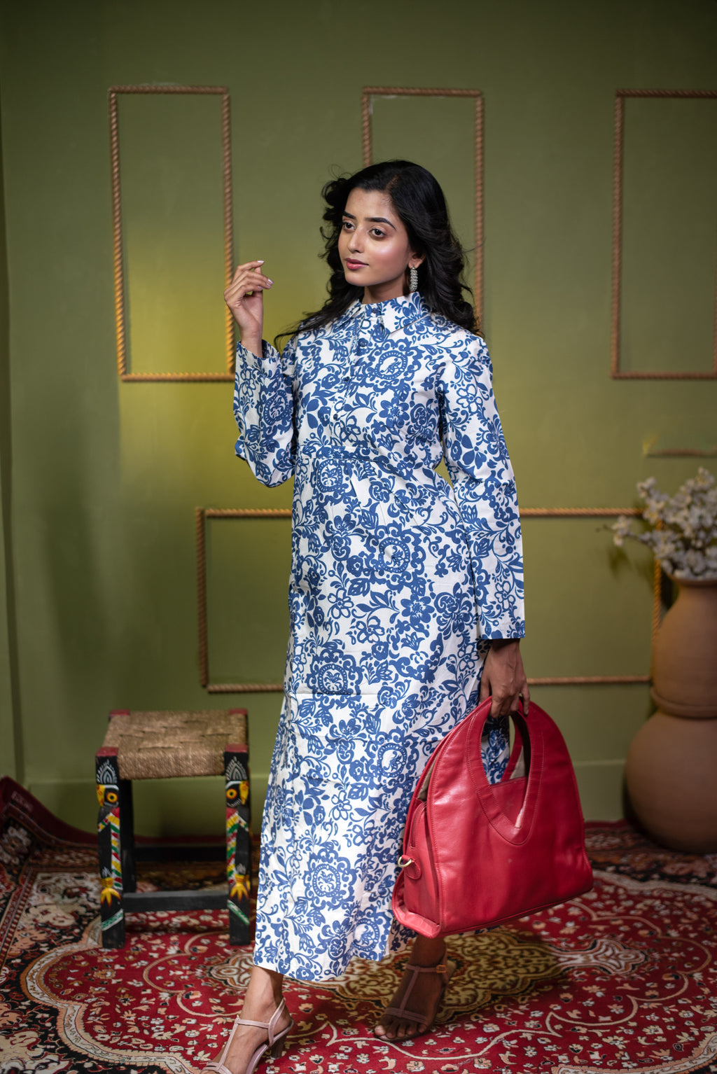 Kusum Indigo Bloom – Pure Cotton Long Shirt Dress