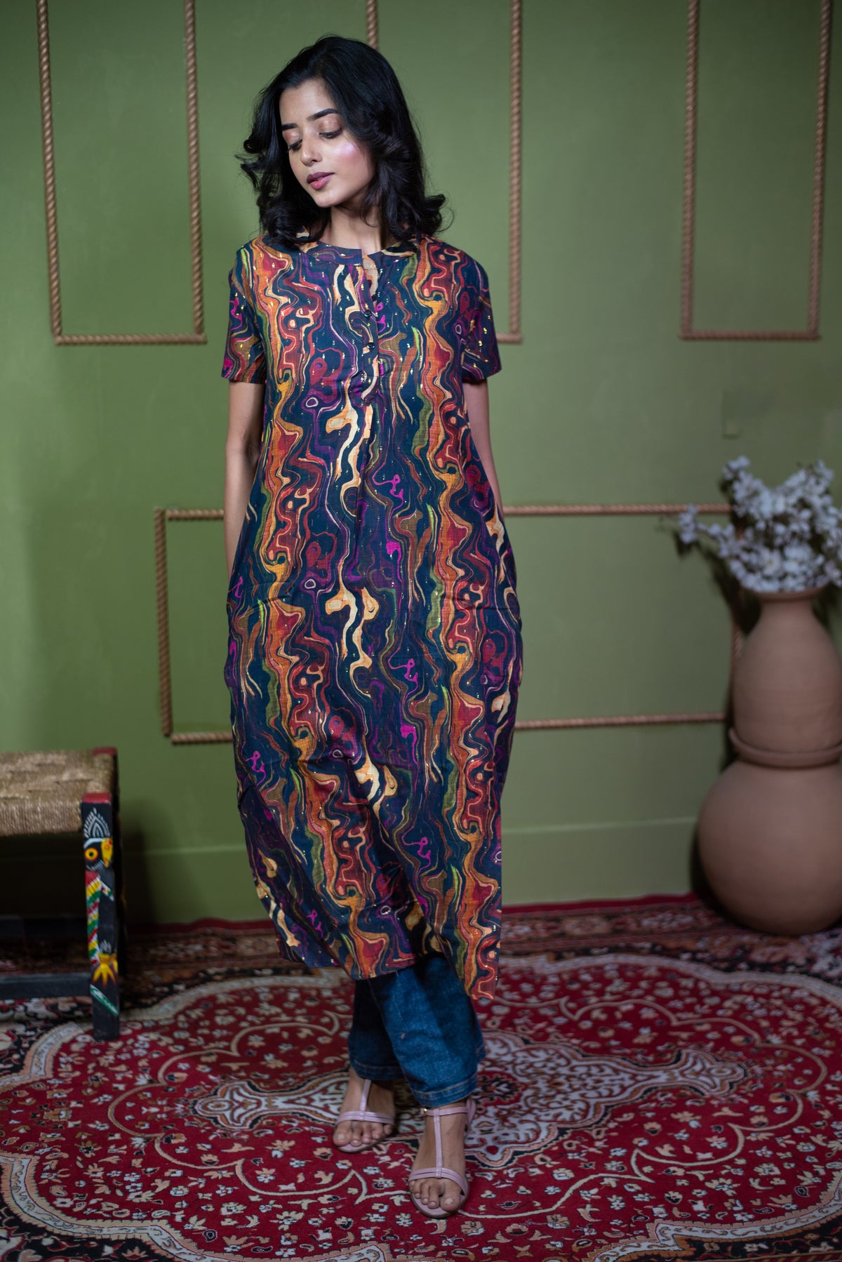 Aindri Liquid Canvas – Pure Cotton Jacquard Long Dress