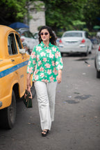 Kusum Mint Blossom – Pure Cotton Floral Shirt Top