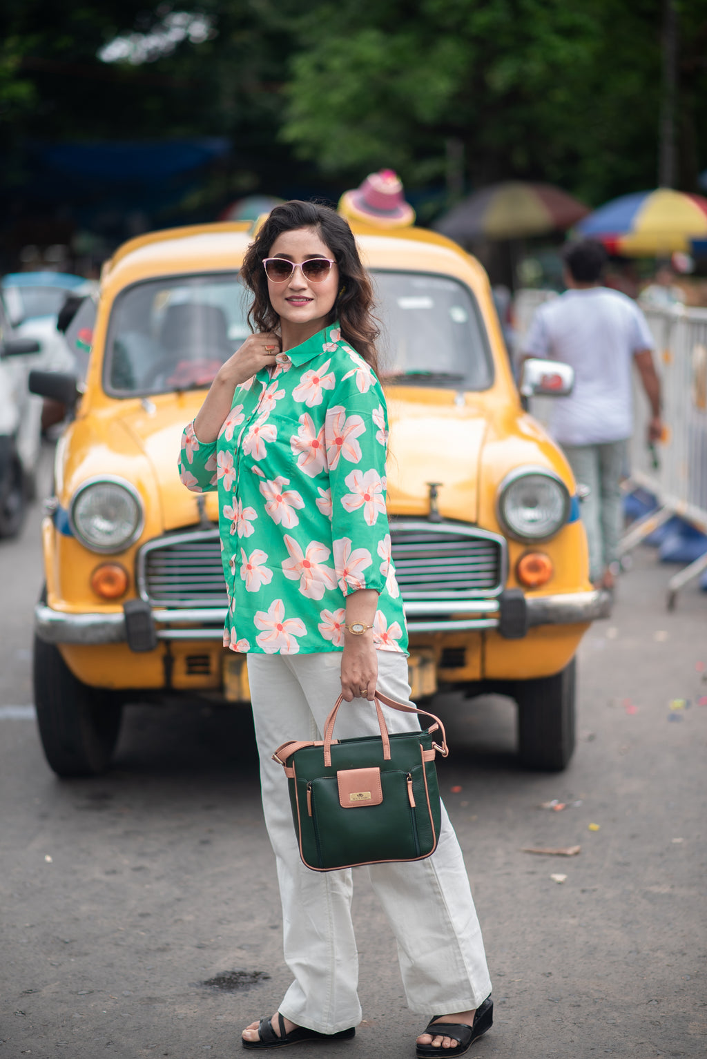 Kusum Mint Blossom – Pure Cotton Floral Shirt Top