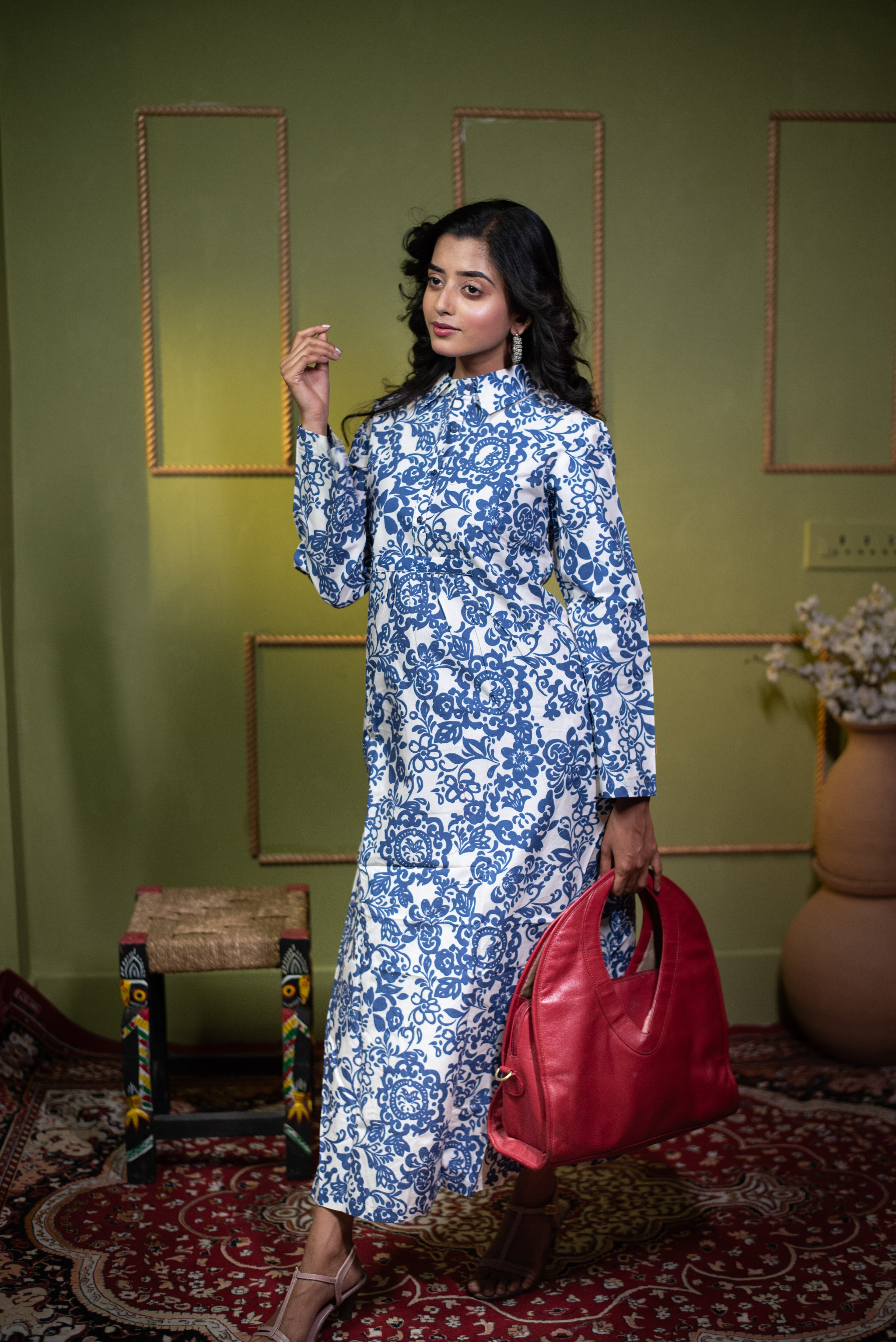 Kusum Indigo Bloom – Pure Cotton Long Shirt Dress