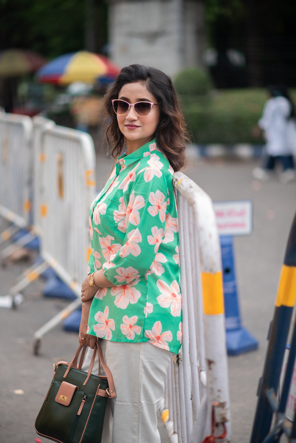 Kusum Mint Blossom – Pure Cotton Floral Shirt Top