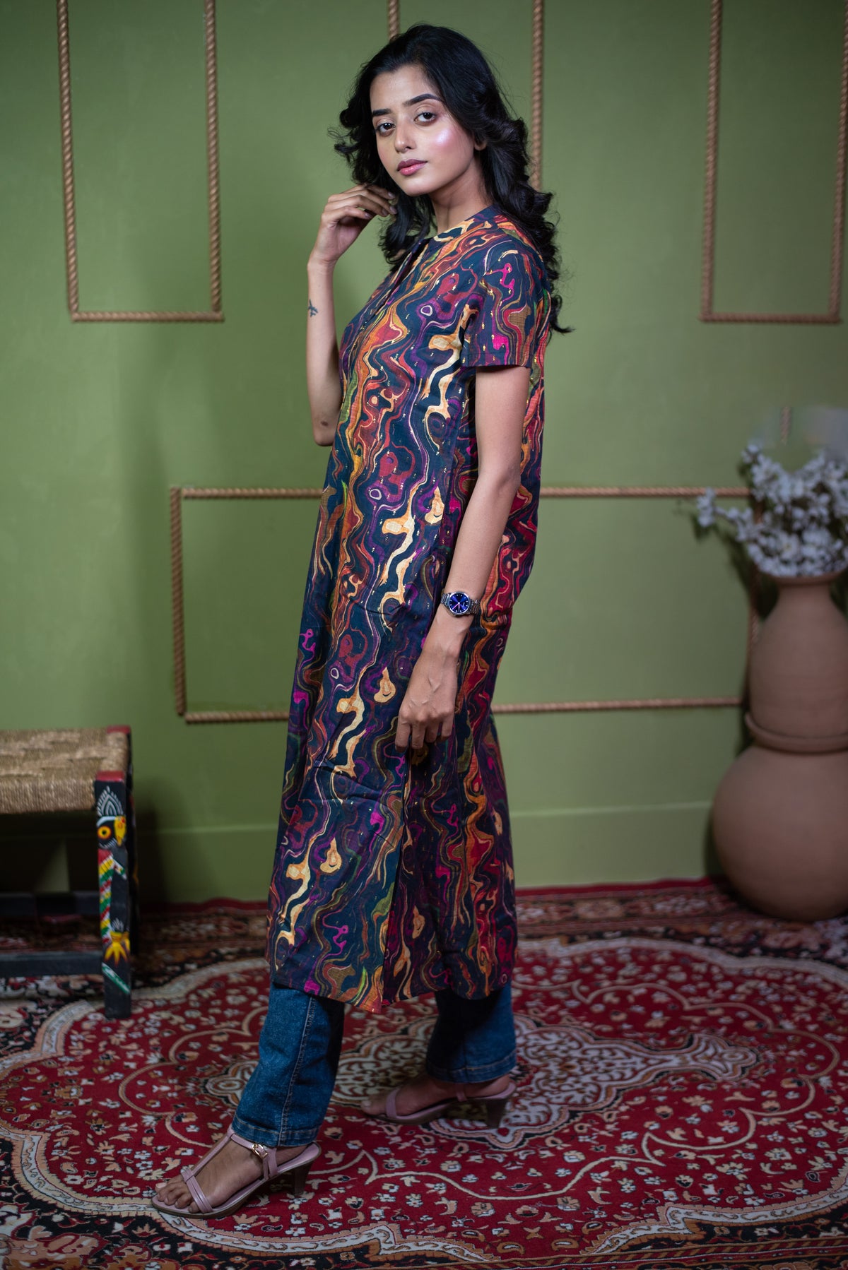 Aindri Liquid Canvas – Pure Cotton Jacquard Long Dress