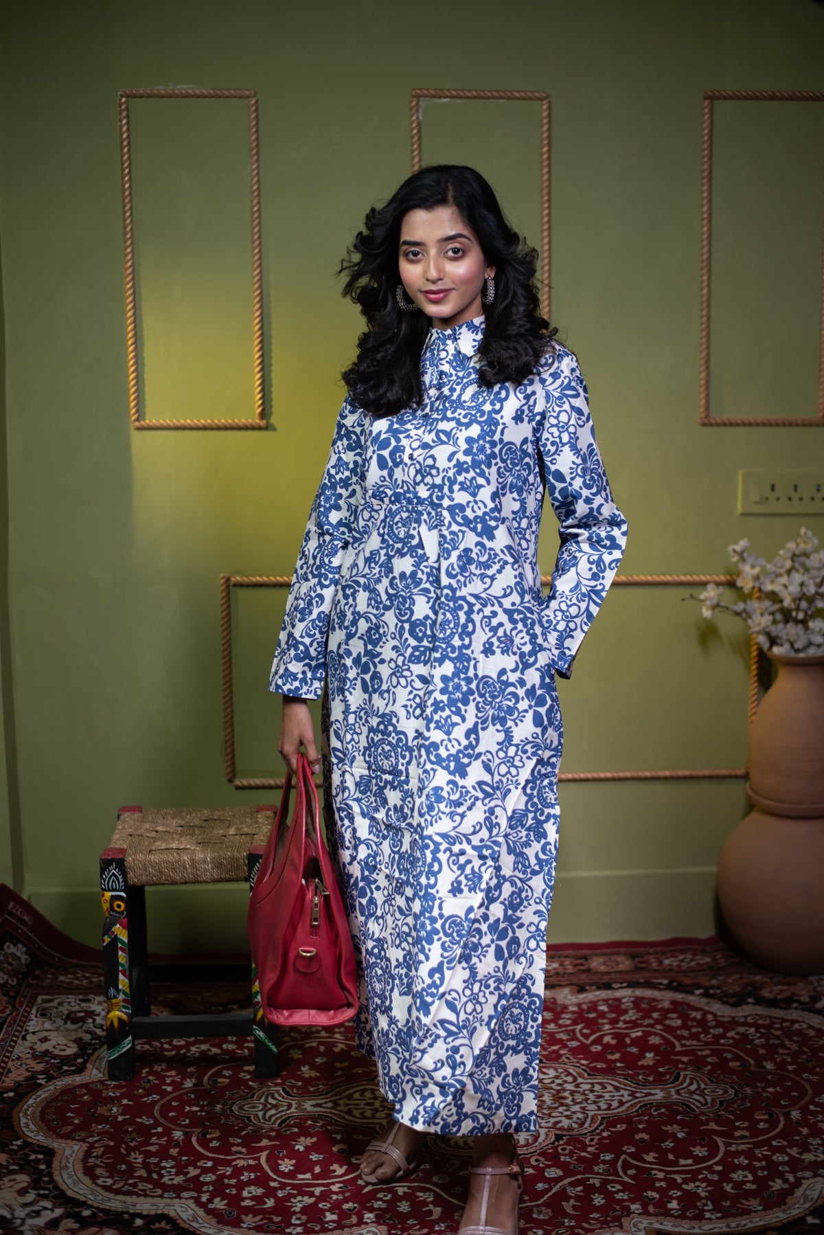 Kusum Indigo Bloom – Pure Cotton Long Shirt Dress