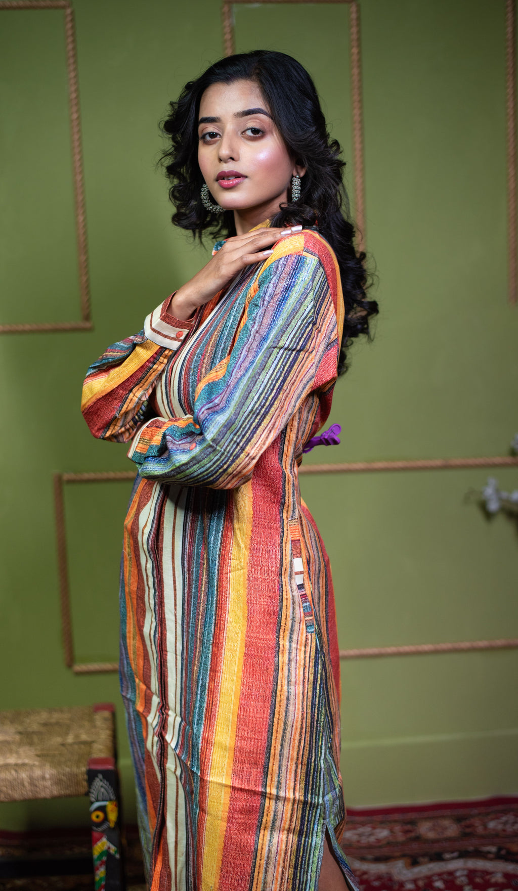 Aindri Chromatic Stripe Long Shirt Dress