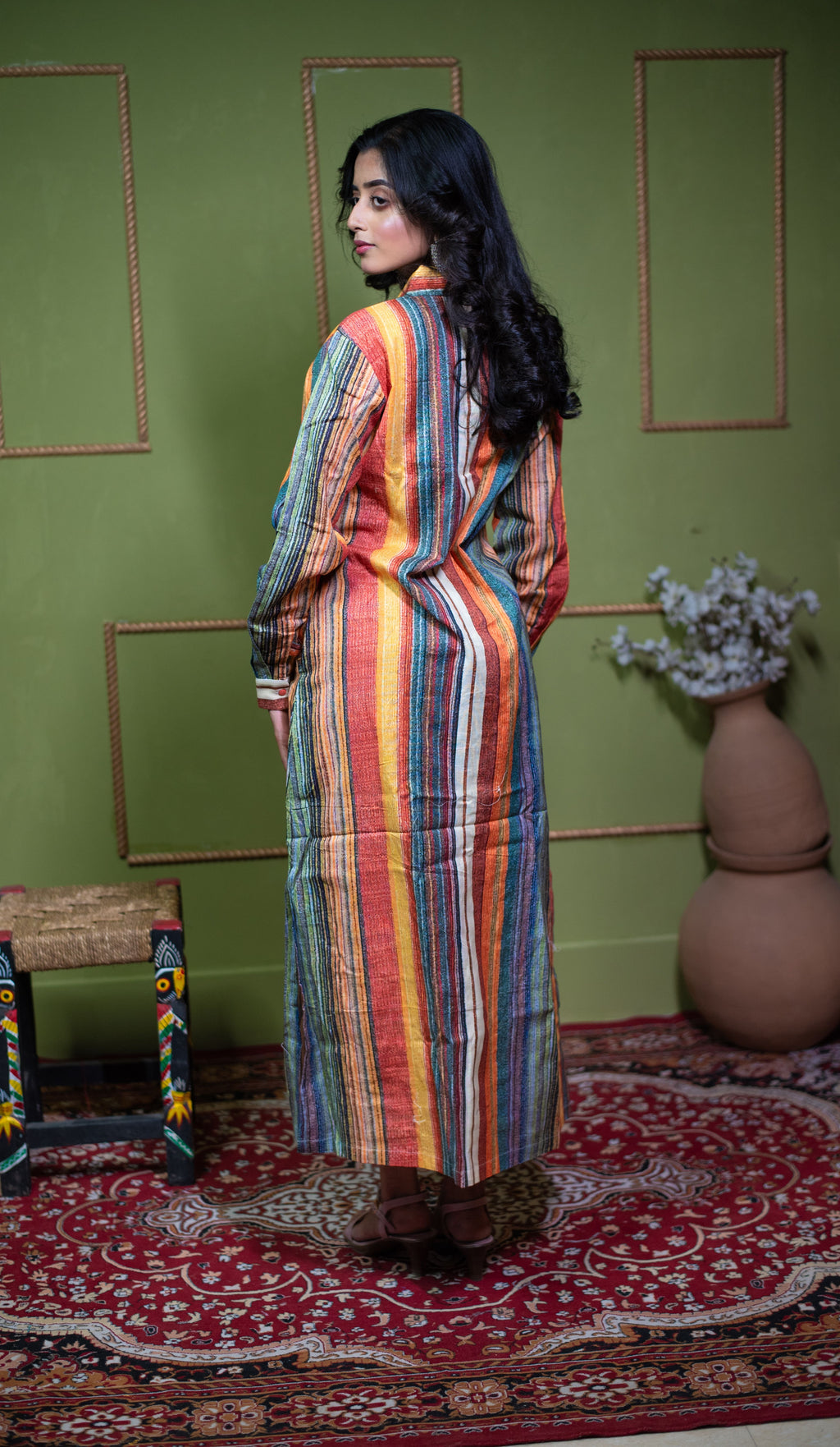 Aindri Chromatic Stripe Long Shirt Dress