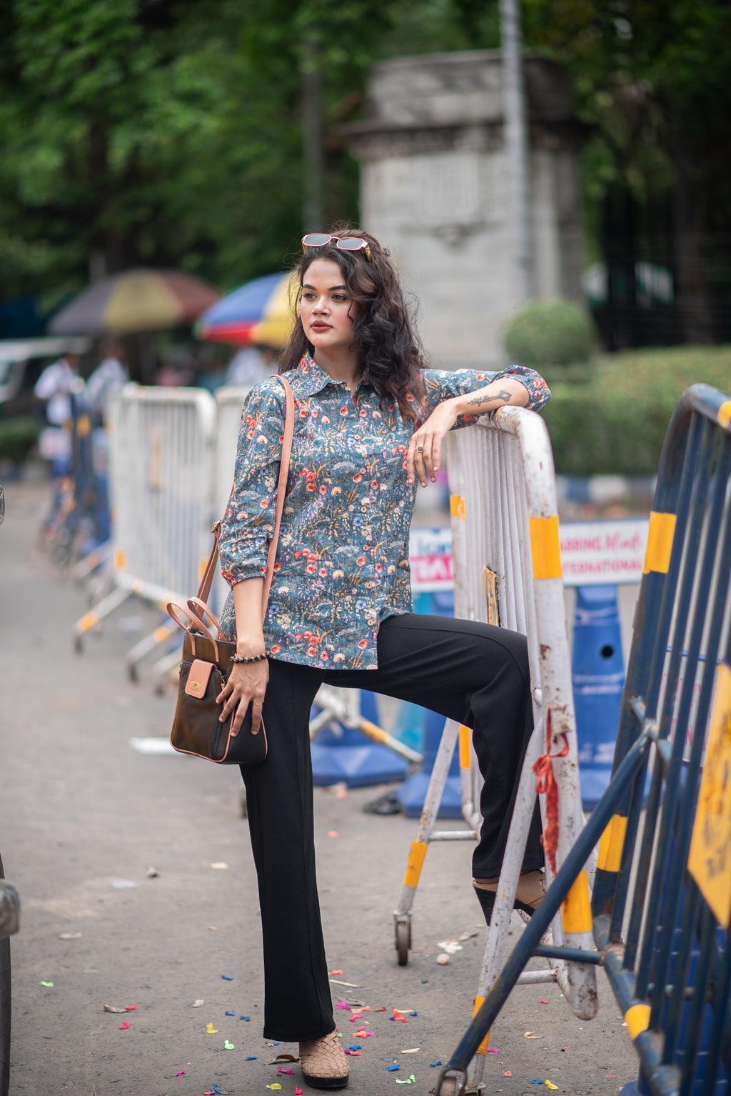 Kusum Midnight Meadow – Pure Cotton Floral Button-Down Shirt