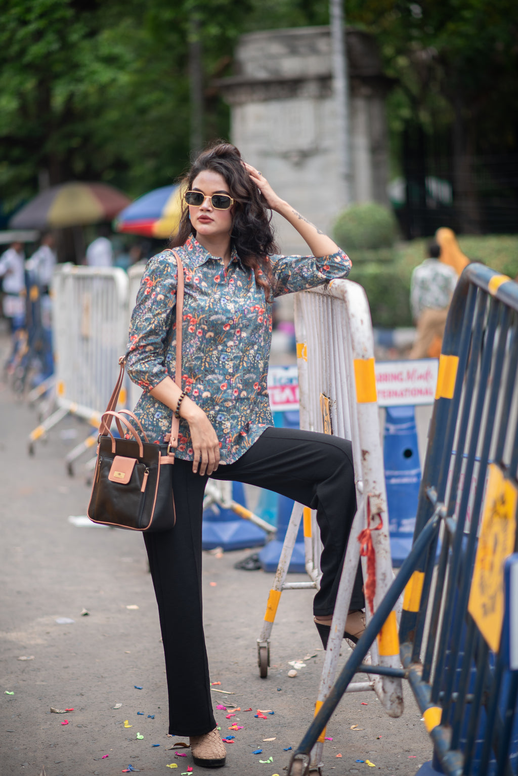 Kusum Midnight Meadow – Pure Cotton Floral Button-Down Shirt