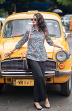 Kusum Midnight Meadow – Pure Cotton Floral Button-Down Shirt