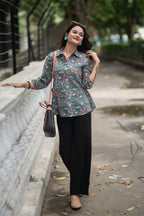 Kusum Midnight Meadow – Pure Cotton Floral Button-Down Shirt
