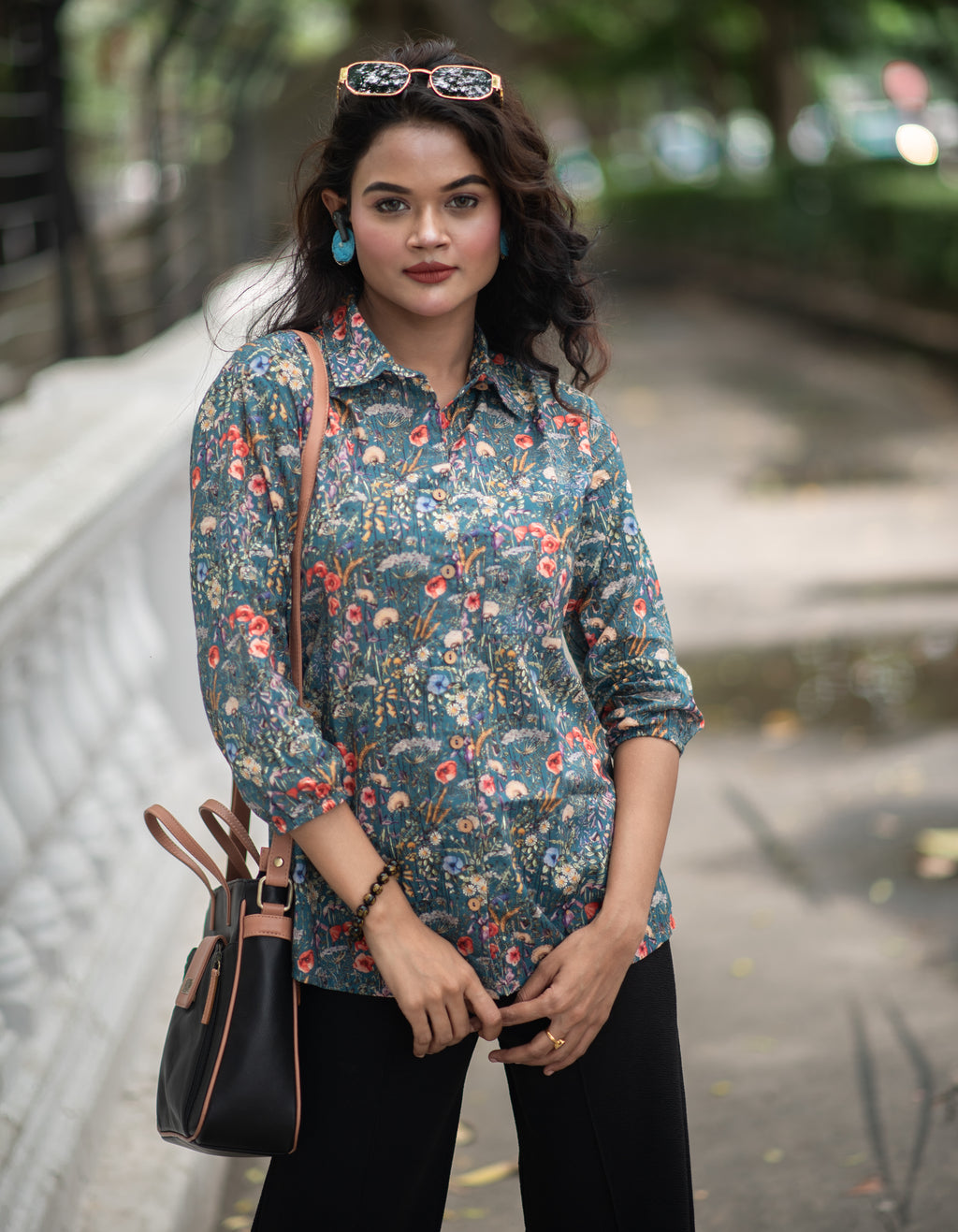 Kusum Midnight Meadow – Pure Cotton Floral Button-Down Shirt