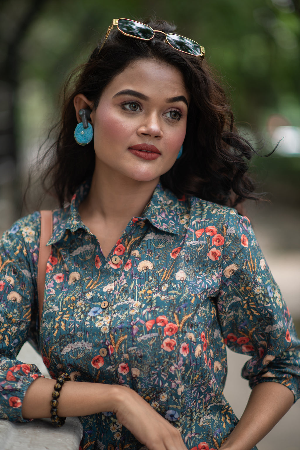 Kusum Midnight Meadow – Pure Cotton Floral Button-Down Shirt