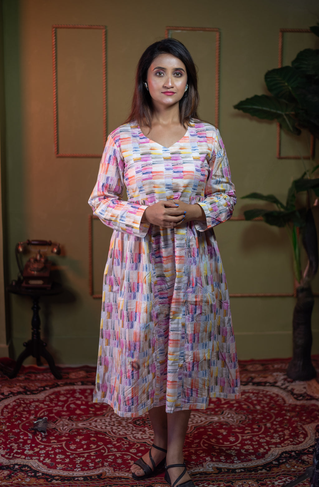 Aindri Watercolor Bloom Flare – Pure Cotton Modal Dress