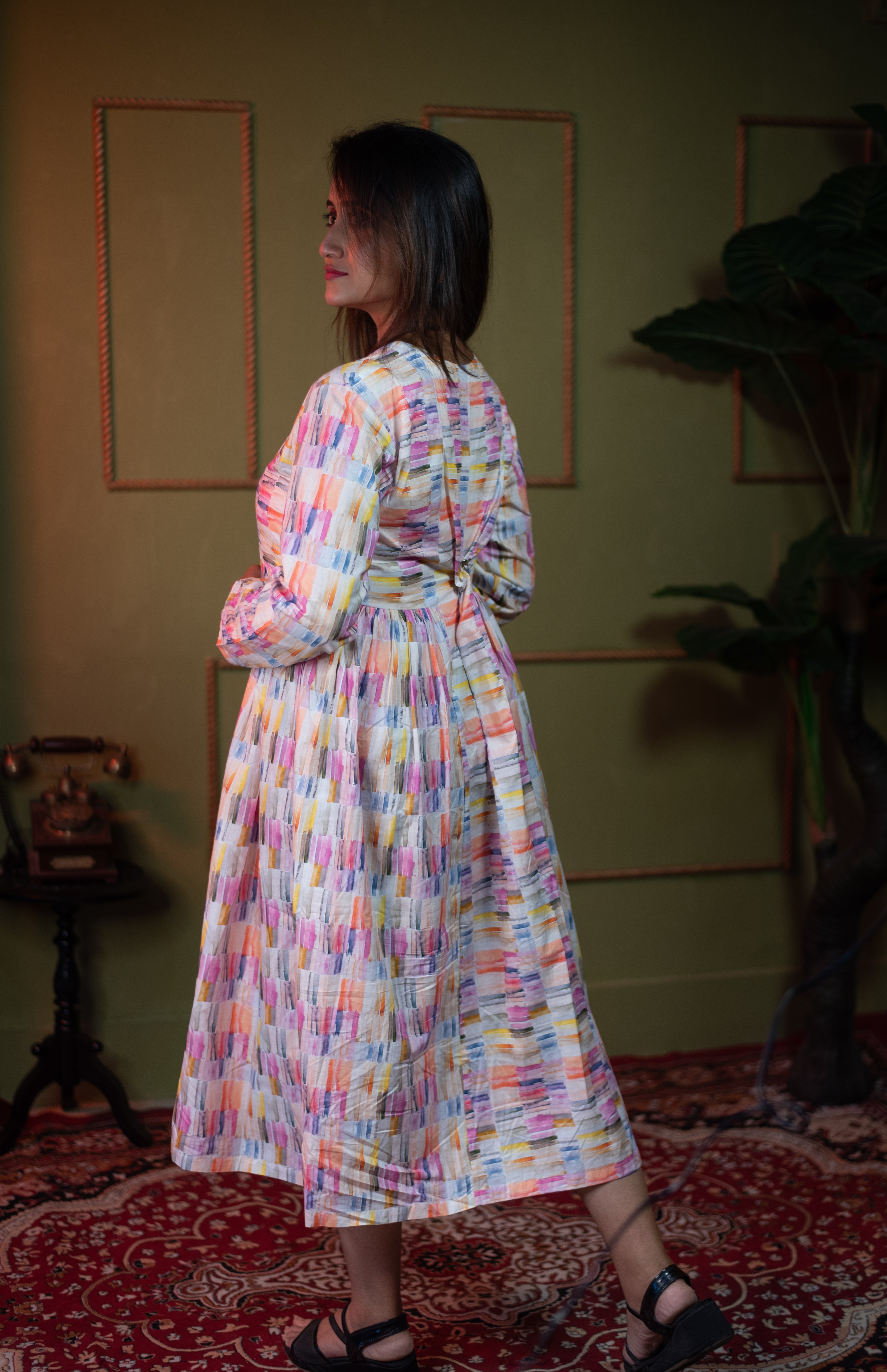 Aindri Watercolor Bloom Flare – Pure Cotton Modal Dress