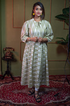 Aindri Olive-Mist Cotton Ikat Long Dress