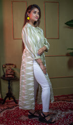 Aindri Olive-Mist Cotton Ikat Long Dress